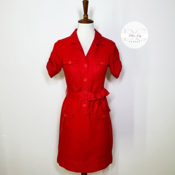Banana Republic Dresses & Skirts - BANANA REPUBLIC Linen & Silk Red Shirt Mini Dress Size 0